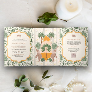 Invitation Trois Volets Un éléphant de forêt tropicale en un seul Mariage 