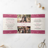 Invitation Trois Volets Une frontière rose ivoire en un seul Mariage indie (Intérieur)