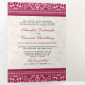Invitation Trois Volets Une frontière rose ivoire en un seul Mariage indie (Intérieur en premier)