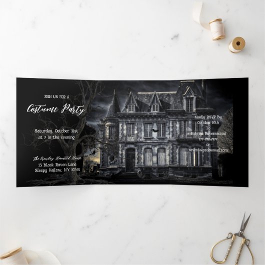 Invitation Trois Volets Une Soirée Hantée Pour Halloween (Intérieur)