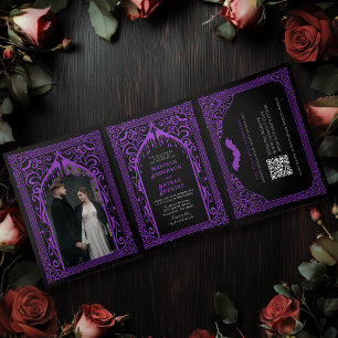 Invitation Trois Volets Vampire gothique violet Mariage de la cathédrale Q