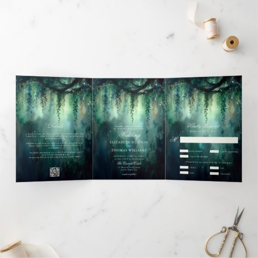 Invitation Trois Volets Végétation forestière enchantée Fée tout en un seu (Intérieur)