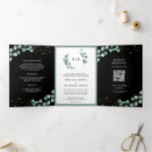 Invitation Trois Volets Verdure Or Eucalyptus Noir Code QR Mariage (Intérieur)
