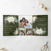 Invitation Trois Volets Verdure rustique Gold Ivory Floral Sage Mariage (Intérieur)
