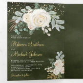 Invitation Trois Volets Verdure rustique Gold Ivory Floral Sage Mariage (Intérieur en premier)