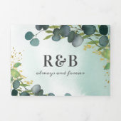 Invitation Trois Volets Vert d'eucalyptus bleu Mariage 3 en 1 (Page de couverture)