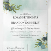 Invitation Trois Volets Vert d'eucalyptus bleu Mariage 3 en 1 (Intérieur au milieu)