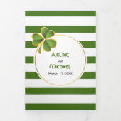 Invitation Trois Volets Vert moderne, rayures blanches mariage irlandais d (Page de couverture)