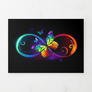Invitation Trois Volets Vibrant infini avec papillon arc-en-ciel sur fond