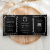 Invitation Trois Volets Victorian Black Catholic QR Code Mariage