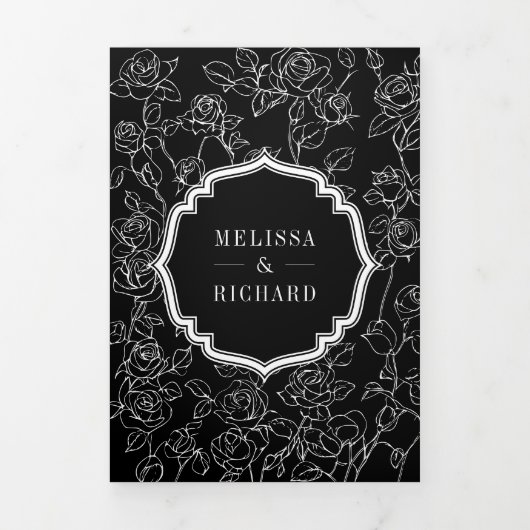 Invitation Trois Volets Victorian Black Catholic QR Code Mariage (Page de couverture)