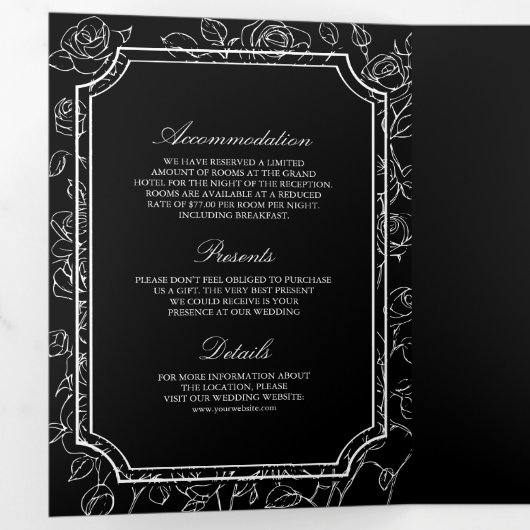 Invitation Trois Volets Victorian Black Catholic QR Code Mariage (Intérieur en premier)