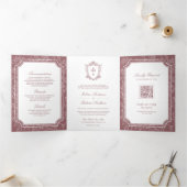 Invitation Trois Volets Victorian Dusty Rose catholique QR Code Mariage (Intérieur)