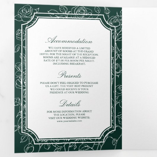 Invitation Trois Volets Victorian Emerald Green catholique QR Code Mariage (Intérieur en premier)