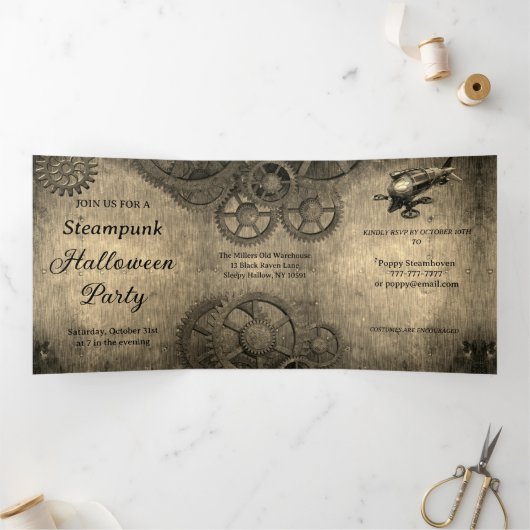 Invitation Trois Volets Victorian Steampunk Halloween (Intérieur)