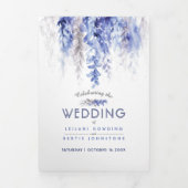 Invitation Trois Volets Vignes d'automne bleu gris aquarelle mariage tout- (Page de couverture)