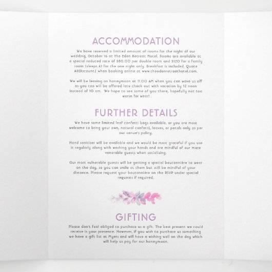 Invitation Trois Volets Vins d'automne indigo aquarelle mariage tout-en-un (Intérieur au milieu)