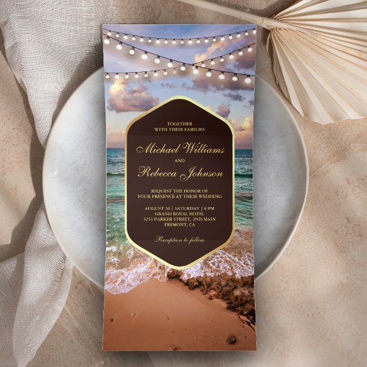 Invitation Trois Volets Vintage Beach Sunset String Mariage