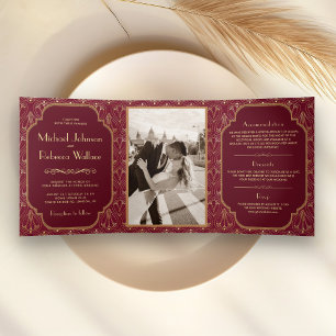 Invitation Trois Volets Vintage Bourgogne Great Gatsby Art Déco Mariage