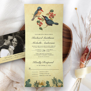 Invitation Trois Volets Vintage Rustique Romantique à deux Mariages