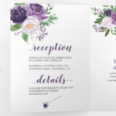 Invitation Trois Volets Violet, Lavande, Roses roses roses Mariage | (Intérieur en premier)