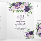 Invitation Trois Volets Violet, Lavande, Roses roses roses Mariage | (Intérieur au milieu)