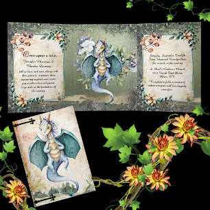 Invitation Trois Volets Watercolor Fairytale Dragon Mariage