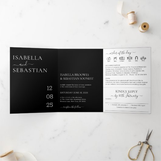 Invitation Trois Volets Wedding Black All in one set kindly reply (Intérieur)
