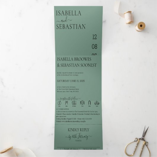 Invitation Trois Volets Wedding Cadet Blue Green All in one set (Intérieur)