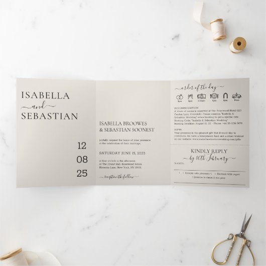 Invitation Trois Volets Wedding Cream All in one set kindly reply (Intérieur)
