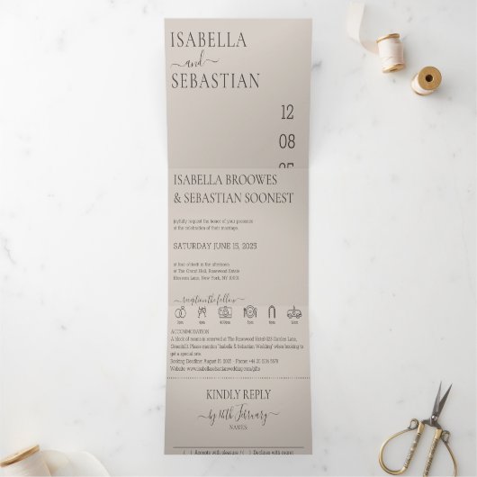 Invitation Trois Volets Wedding Soft Beige All in one set (Intérieur)