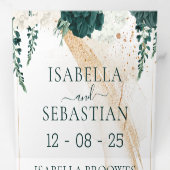 Invitation Trois Volets Wedding White All in one Emerald Green Rose Floral (Intérieur en premier)
