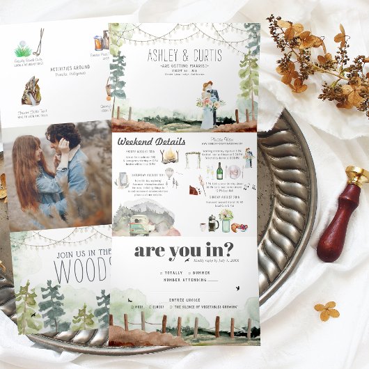 Invitation Trois Volets Week-end rustique dans les bois | Mariage forestie