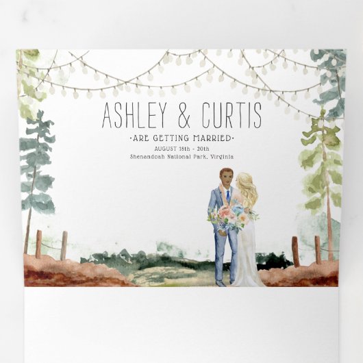 Invitation Trois Volets Week-end rustique dans les bois | Mariage forestie (Intérieur en premier)