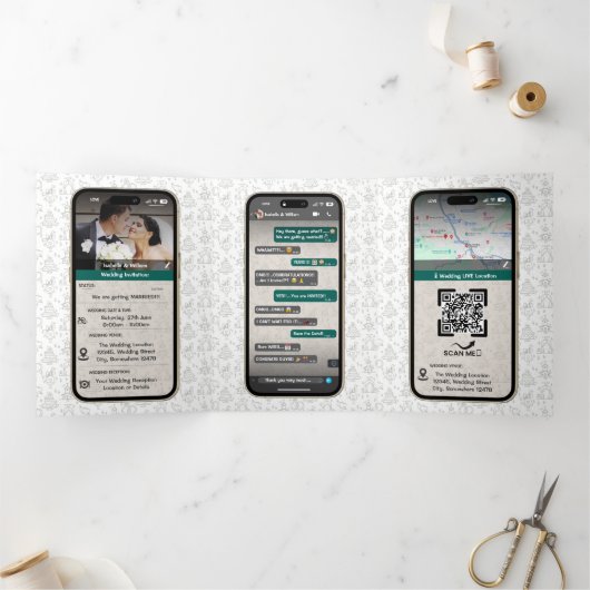 Invitation Trois Volets WhatsApp iPhone Conversation Mariage à thème Code  (Intérieur)