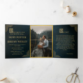 Invitation Trois Volets Whimsical Fairy Tale Livre Or Emerald Magie (Intérieur)