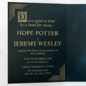 Invitation Trois Volets Whimsical Fairy Tale Livre Or Emerald Magie (Intérieur en premier)