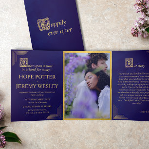 Invitation Trois Volets Whimssar Fairy Tale Book Gold Purple Velvet