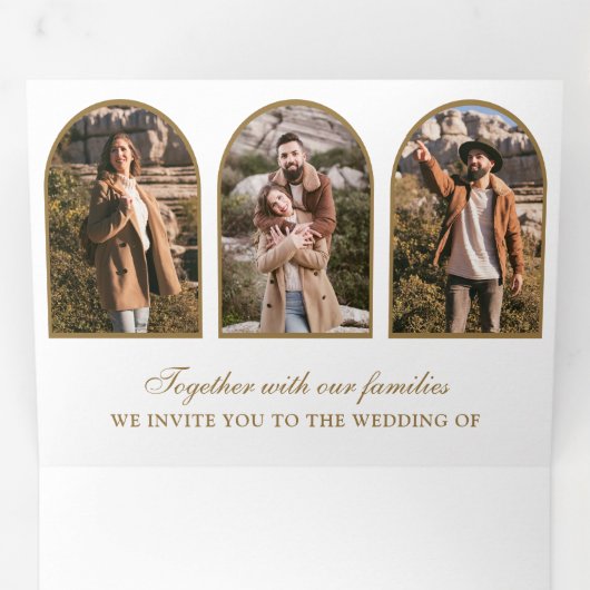 Invitation Trois Volets White Gold Arch Photo QR code Wedding (Intérieur en premier)