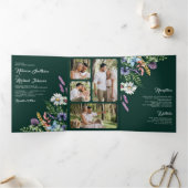 Invitation Trois Volets Wildflower Photo All in One Emerald Green Wedding (Intérieur)