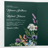 Invitation Trois Volets Wildflower Photo All in One Emerald Green Wedding (Intérieur en premier)