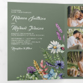 Invitation Trois Volets Wildflower Photo All in One Sage Green Wedding (Intérieur en premier)