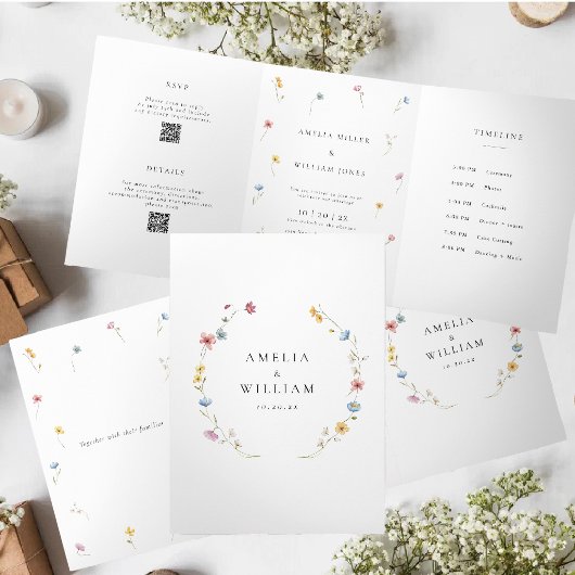 Invitation Trois Volets Wildflower Wedding Trifold | Timeline & RSVP