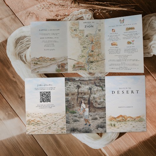 Invitation Trois Volets Zion National Park Map | Desert Wedding