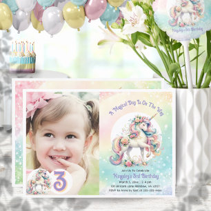 Invitation Troisième 3ème Unicorne Anniversaire Party Pastel 