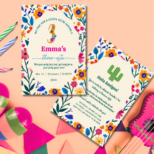 Invitation Troisième anniversaire Cactus floral mexicain - Tr