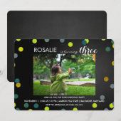 Invitation Troisième anniversaire| Chalkboard Confetti Photo (Devant / Derrière)
