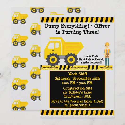 Invitation Troisième anniversaire Construction d'un camion à (Devant / Derrière)