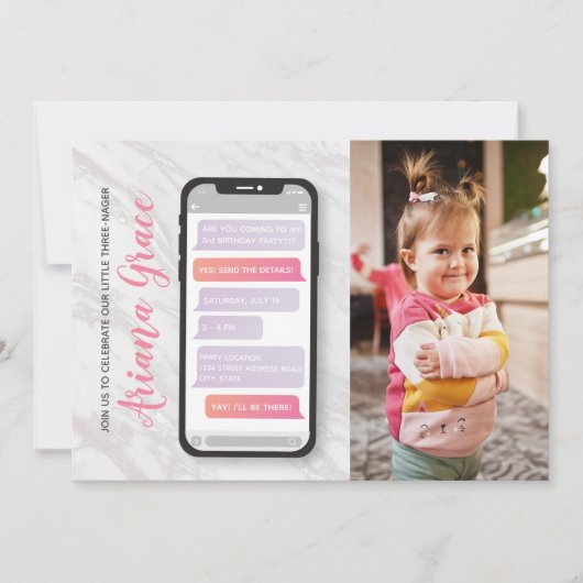 Invitation Troisième anniversaire de la fille de trois ans (Devant)