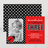 Invitation Troisième anniversaire de Ladybug (Devant / Derrière)